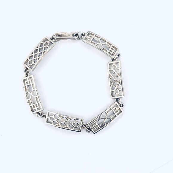 Sterling Silver 925 Cross Hatch Link Bracelet 7